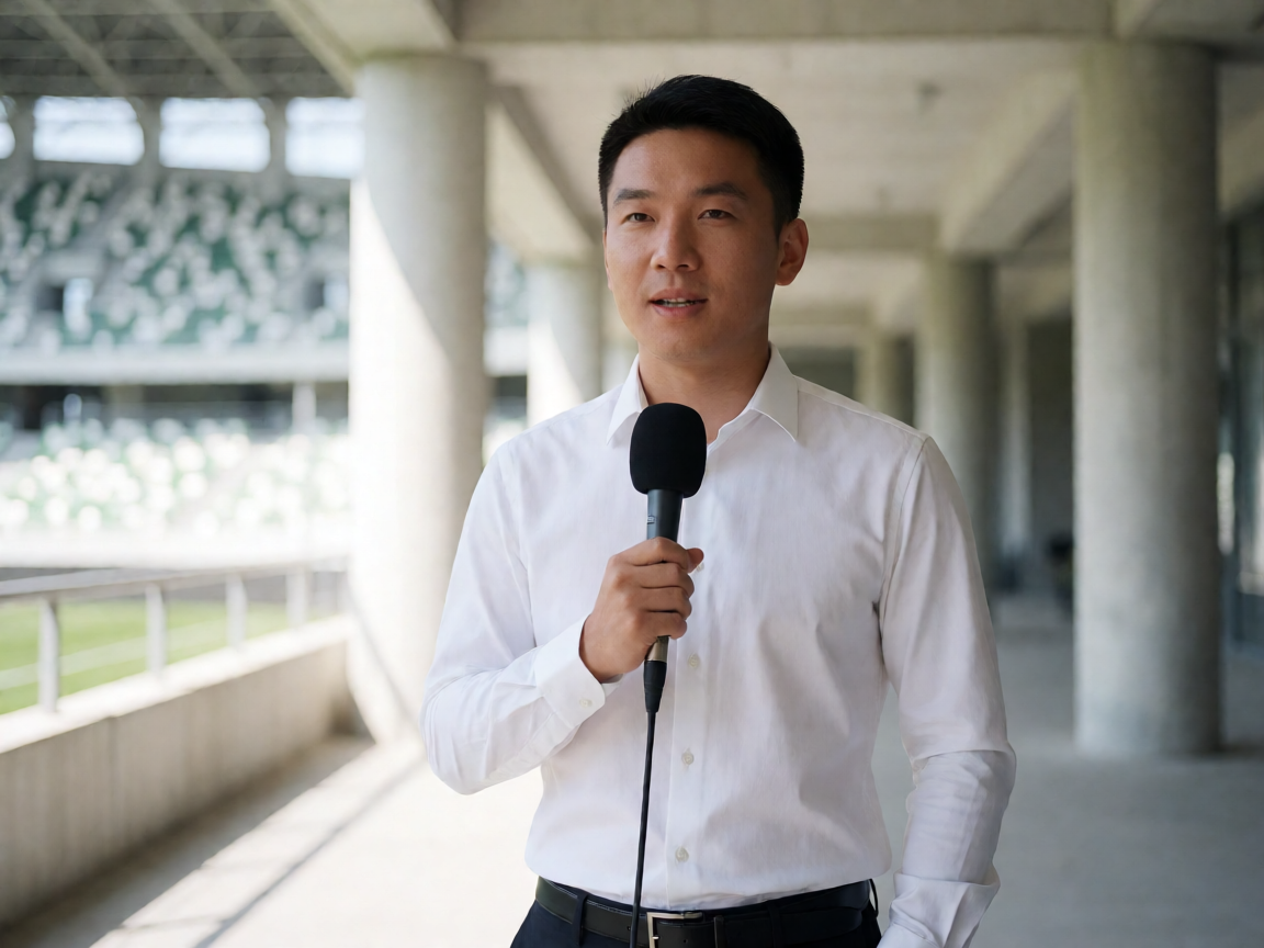 体育记者在进行赛场采访